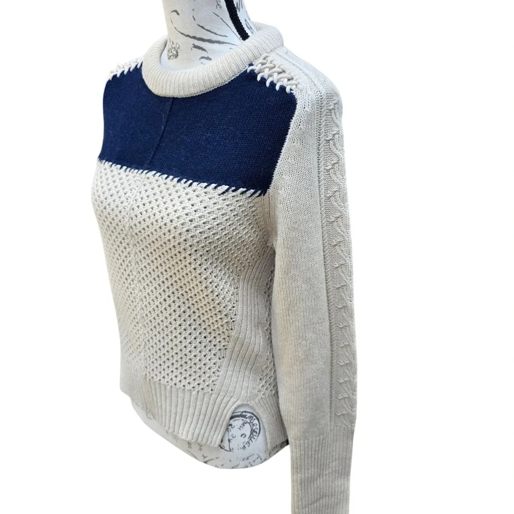 Zadig & Voltaire Rozenn Wool Cashmere Sweater Knit Cream Blue Womens Size Medium